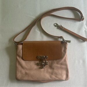 La Borsa Genuine Leather from Italy Crossbody/Wristlet Purse Tan Pale Pink